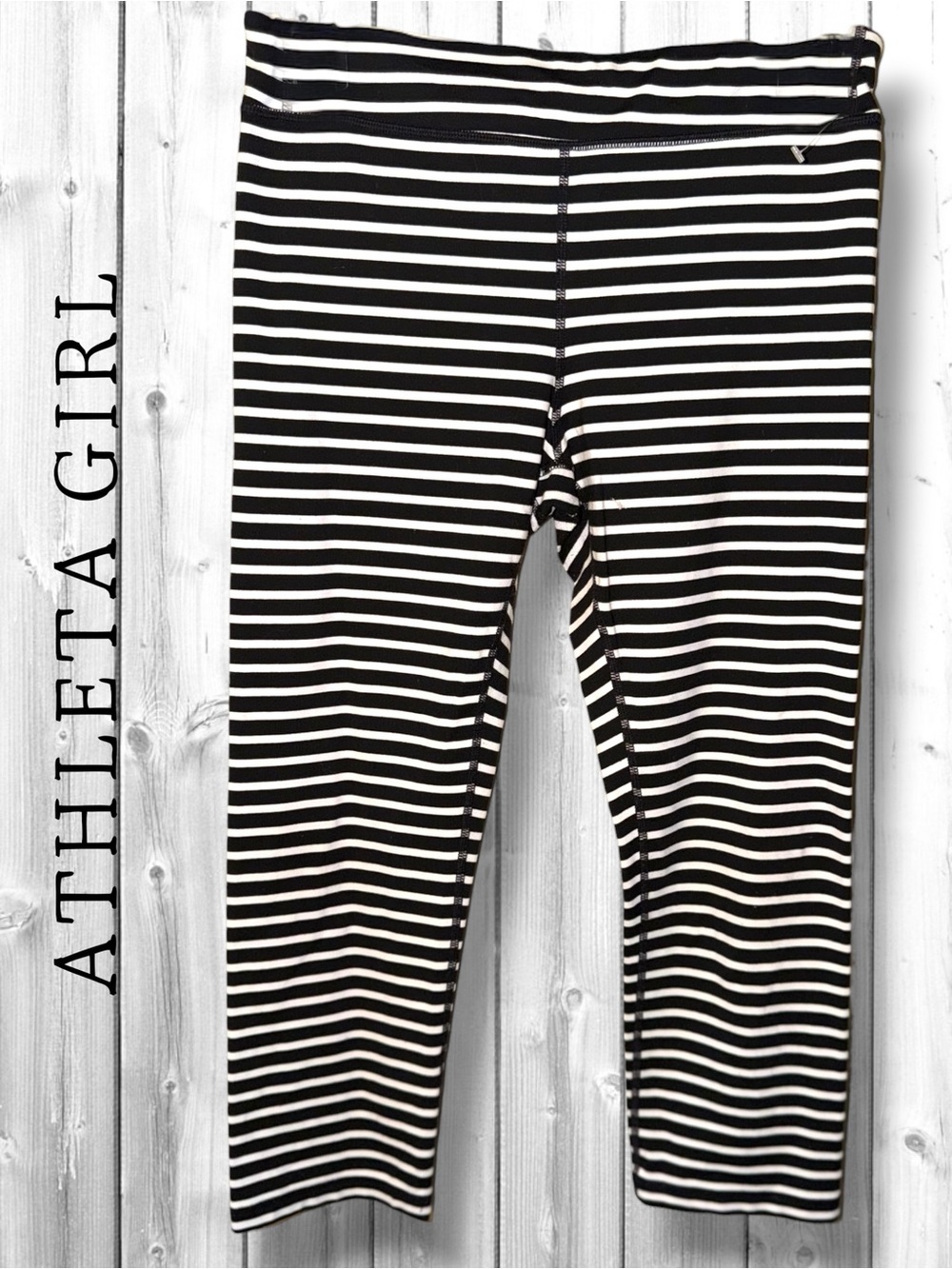 🌼Athleta Girls Black and White Striped Leggings